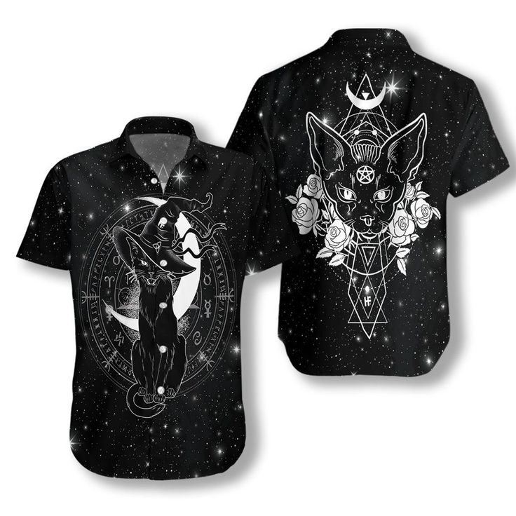 Wicca Black Cat Hawaii Unisex Print Aloha Short Sleeve Casual Shirt Ha82351