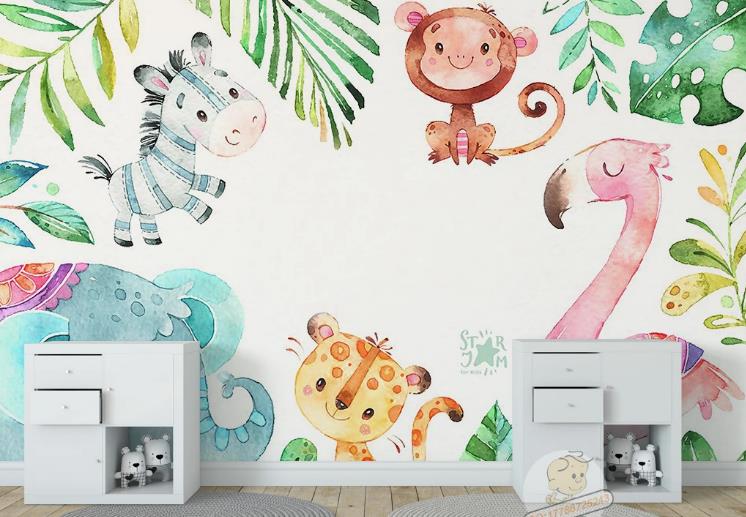 3D Hand Drawn Animal Elephant Flamingo Leaf Wall Mural Wallpaper Lqh 361