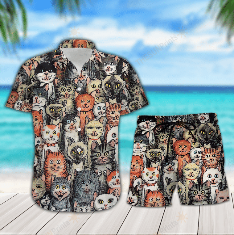 Retro Cat Hawaiian Shirt And Shorts 002098 Ha56518