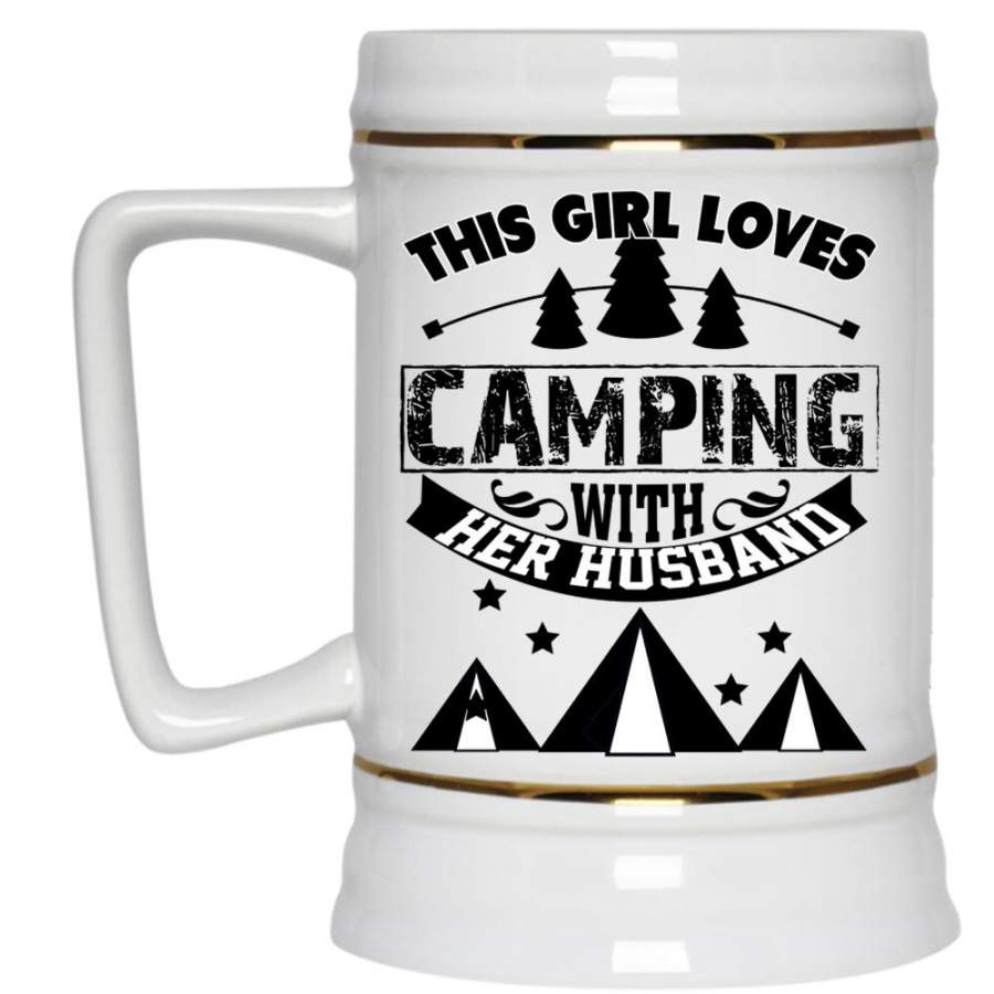 Couple Beer Stein 22oz, This Girl Loves Camping With Her Husband Beer Mug