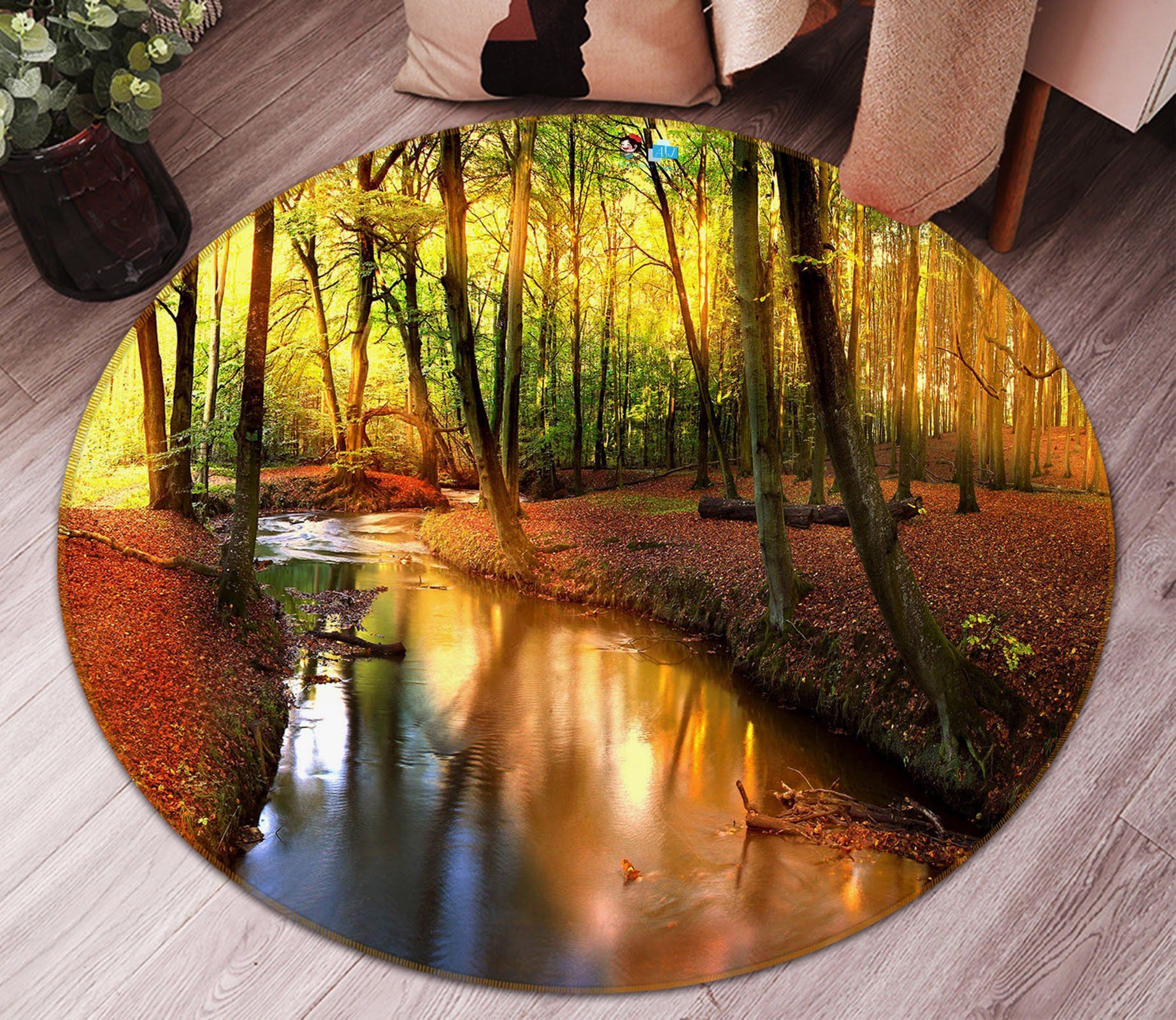 3D Autumn Scenery Forest 74074 Round Rug – Round Carpet Home Decor