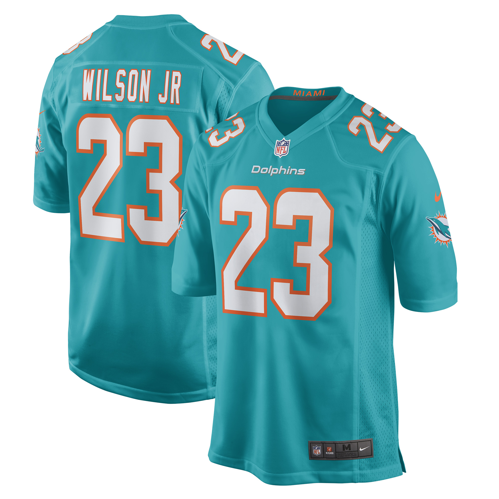 Jeff Wilson Jr. Miami Dolphins Game Player Jersey – Aqua