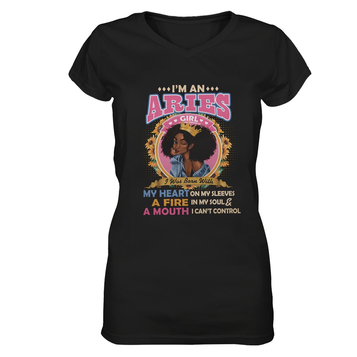 Black Queen Im A Aries Girl Ez13 1609 Women V-Neck T-Shirt