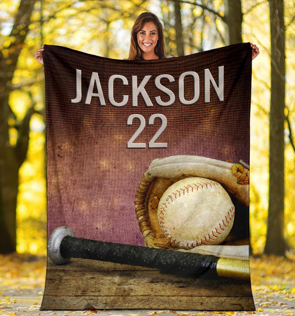 Baseball – Vintage Personalized Name Fleece Blanket Custom Text Print 3D, Unisex, Kid, Adult