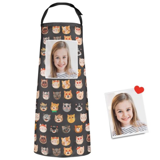 Custom Face Photo Personalized Kitchen Apron Kitten Cartoon Pattern All Over Print Apron 2998