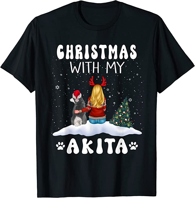 Christmas With My Akita Dog Puppy Funny Xmas T-Shirt