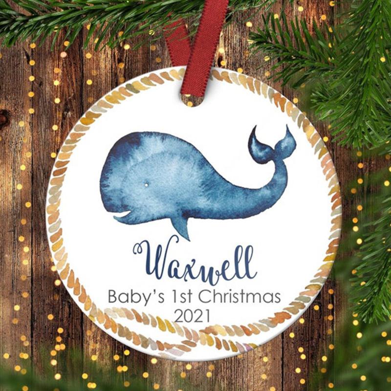 [Personalized Name & Date] Baby’S First Christmas Ornament, Boy Ornament, Baby Whale