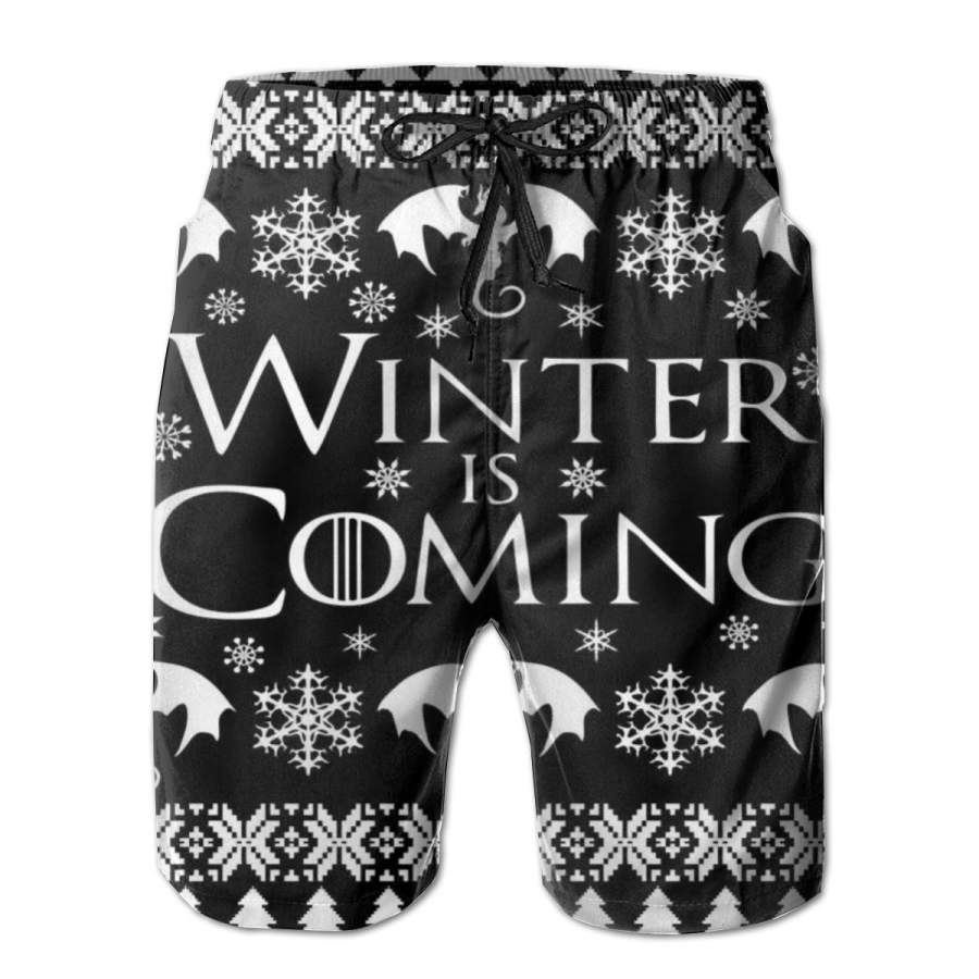 2 Pack Winter Is Coming Ugly Christmas Sweater 2023 Design Poster Men Swim Trunks Drawstring Elastic Waist Quick Dry Beach Shorts With Mesh Lining Swimwear Bathing Suits