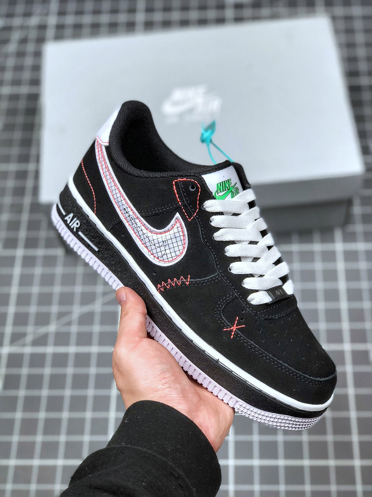 Nike Air Force 1 Low BlackWhite-Bright Crimson-Green Strike 5340348