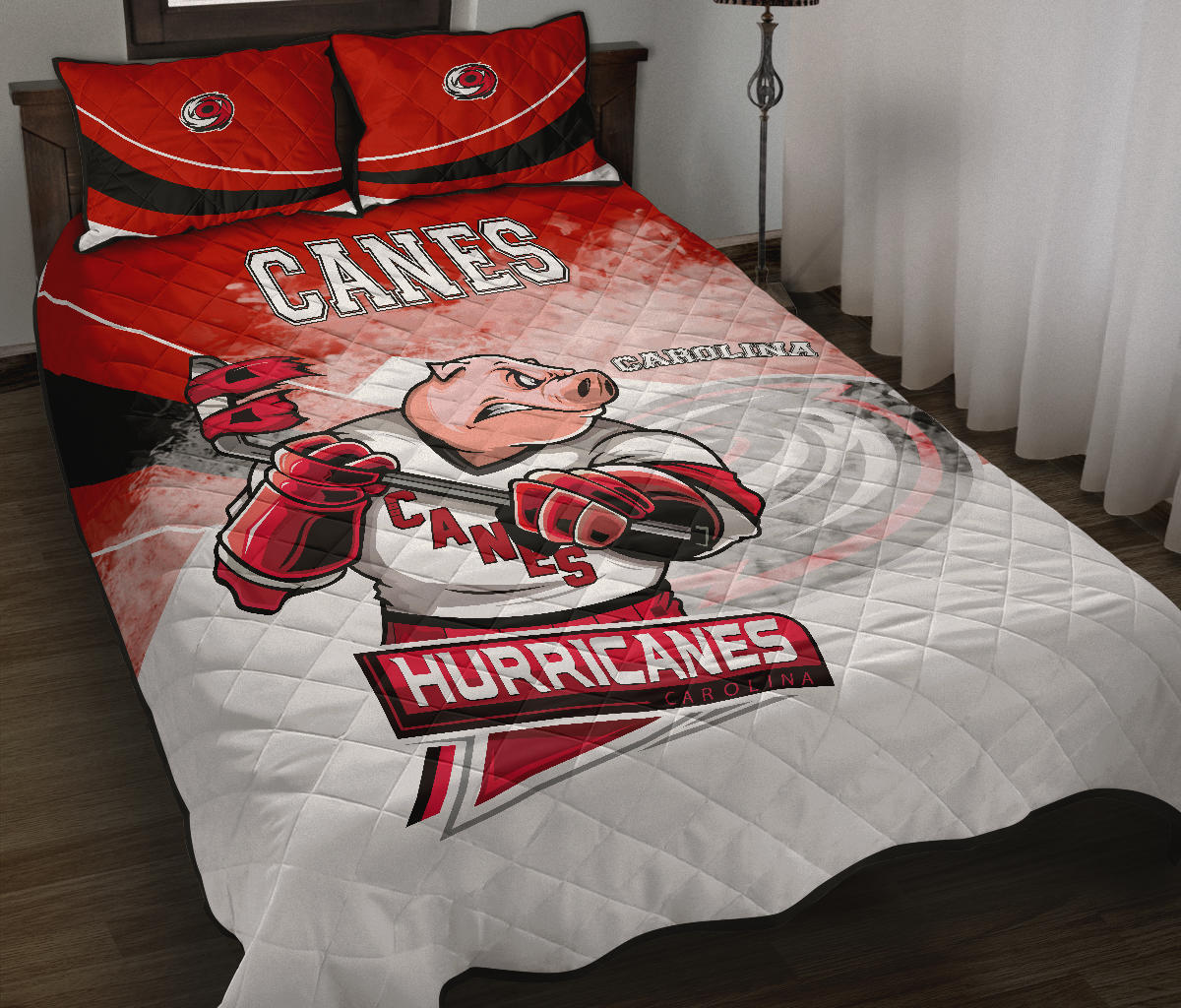 Carolina Hurricanes Hockey Quilt Bed Set – Mascot Angry Style A21