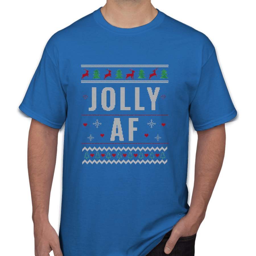 Ugly Christmas Sweater Jolly AF Funny Xmas Gift Men T-Shirt