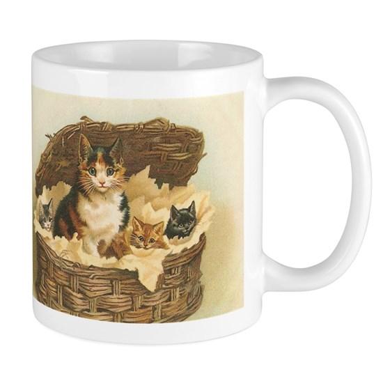 Calico Cat And Kittens In Bas Mug