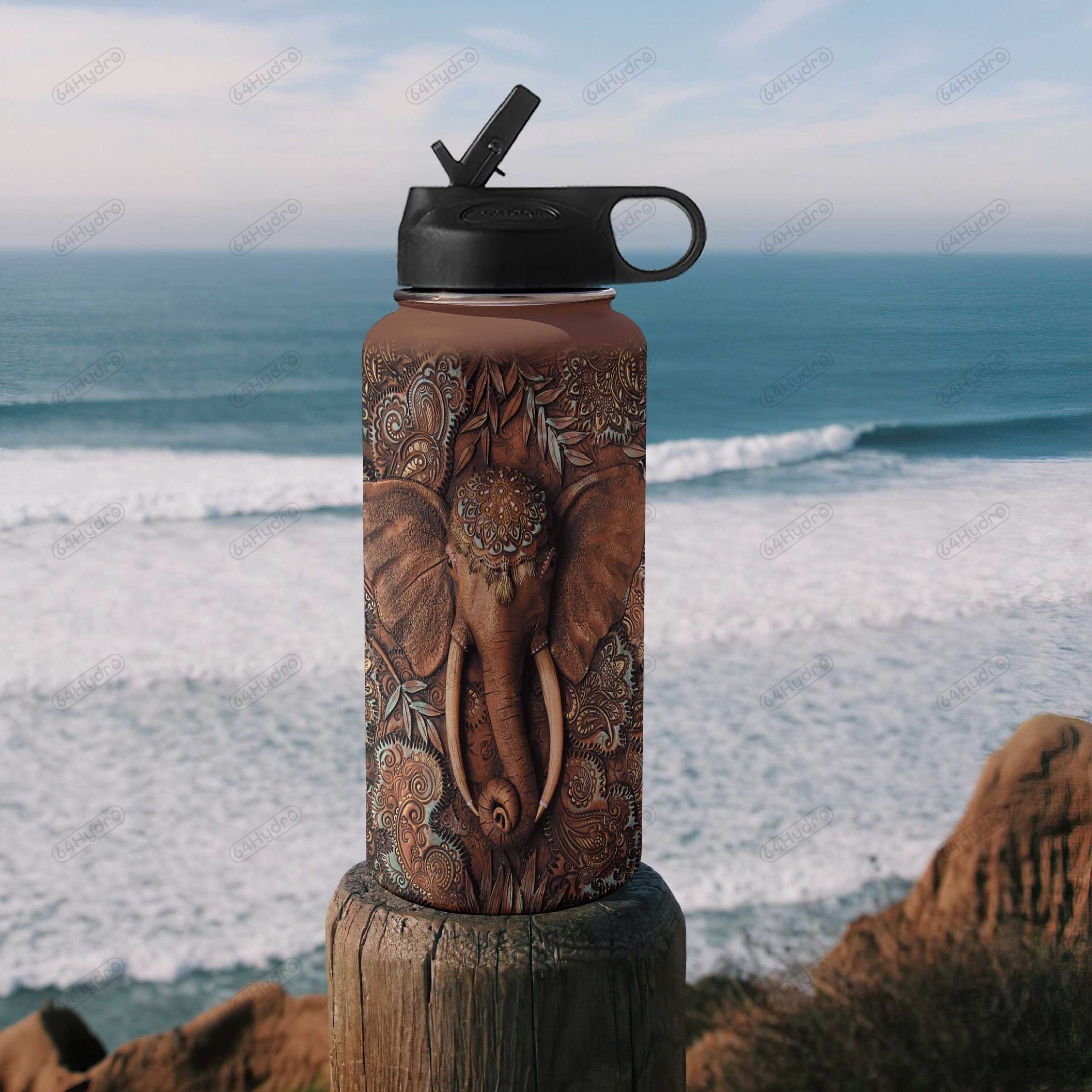 Wooden Style Elephant Personalized Kd2 Hal1811002 Stainless Steel Bottle With Straw Lid