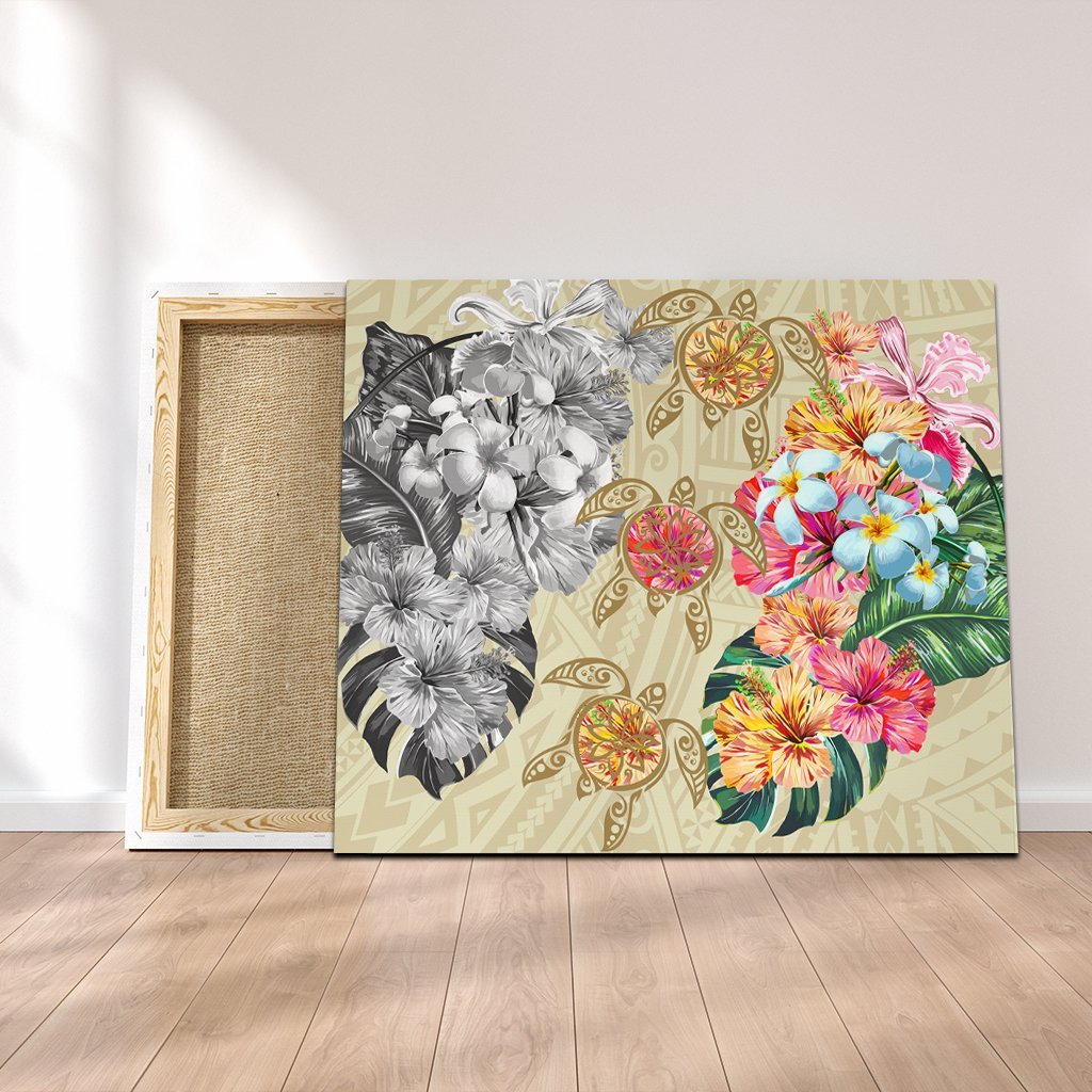 Hawaii Polynesian Flowers Swimming Turtles Canvas – AH – J5C