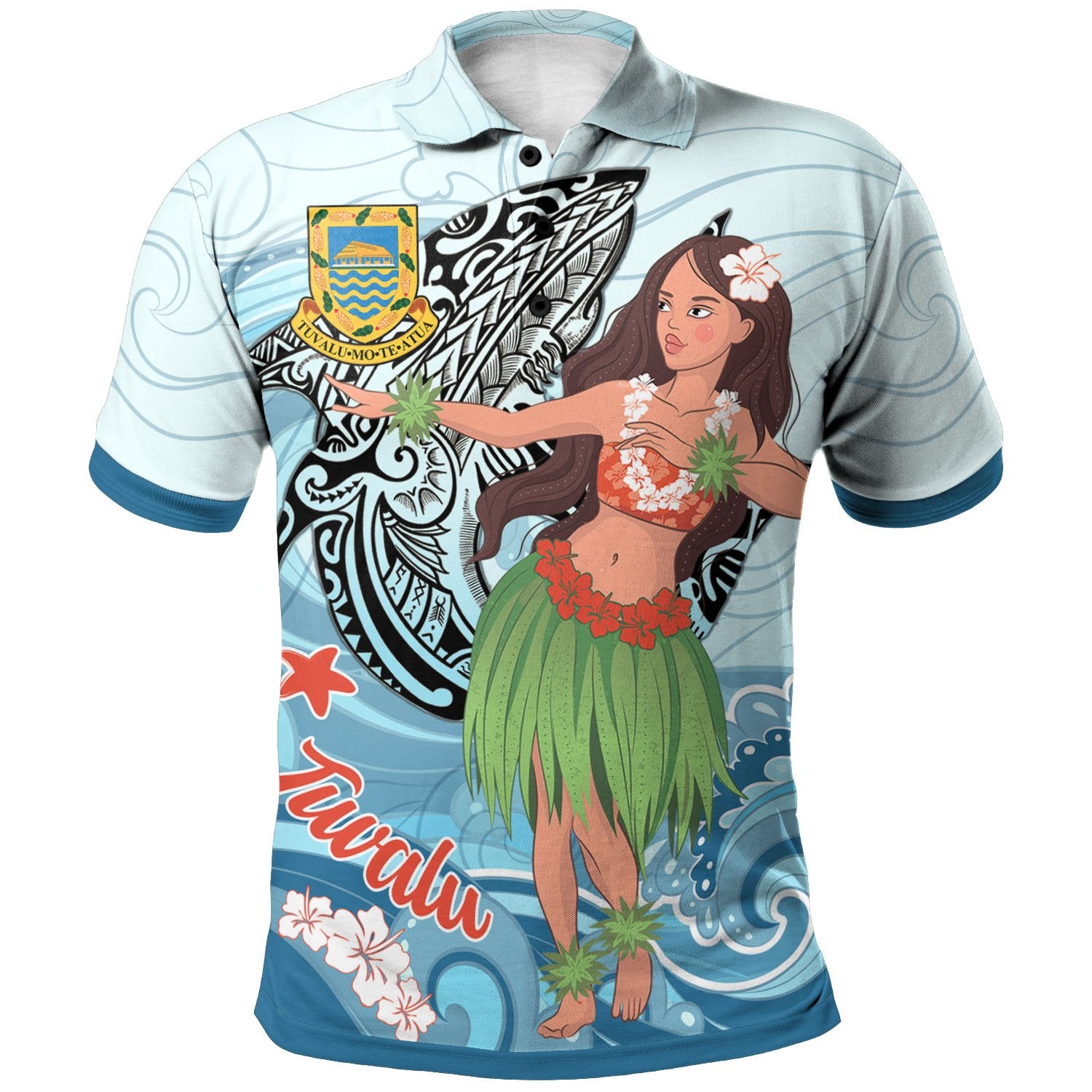 Tuvalu Polo Shirt – Polynesian Girls With Shark