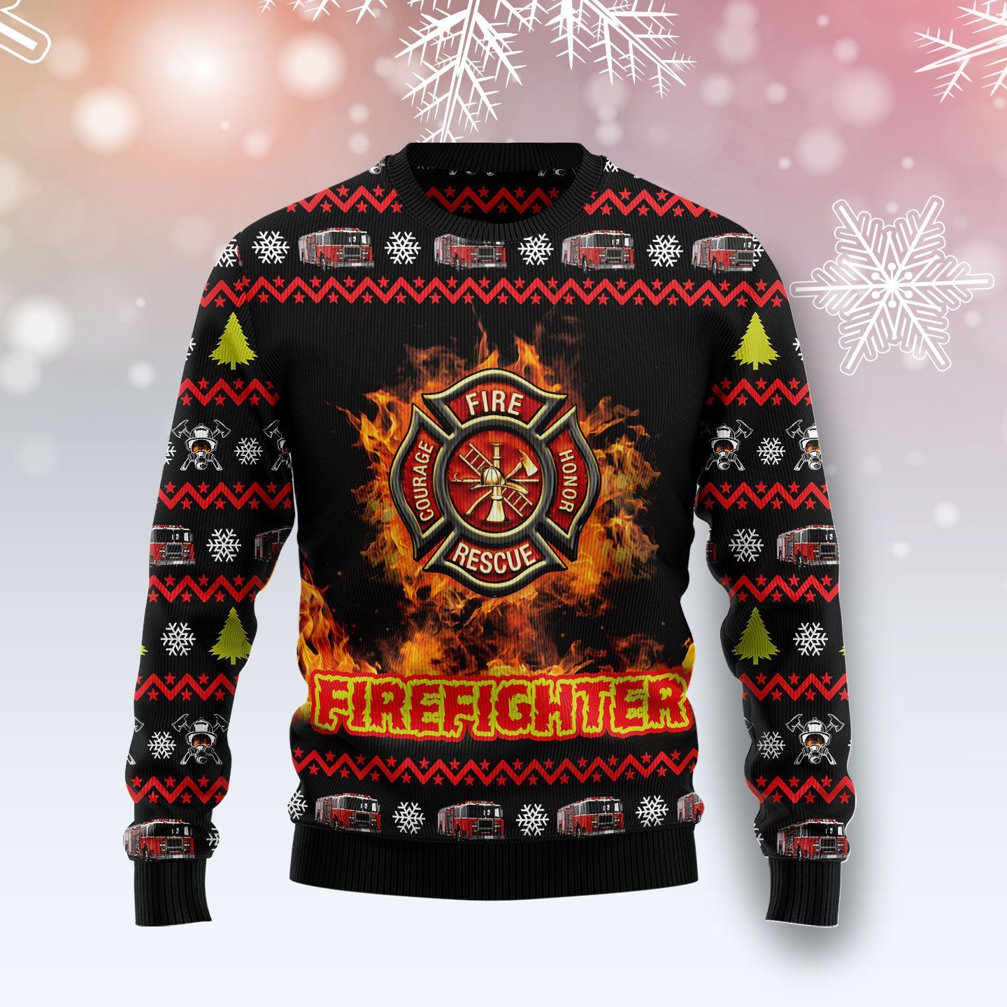 Awesome Firefighter  Ugly Christmas Sweater | For Men & Women | Adult | Us5286