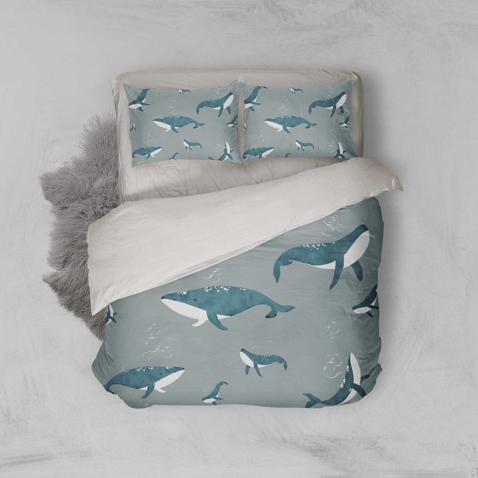 3D Green Whale Quilt Cover Set Bedding Set Pillowcases 17