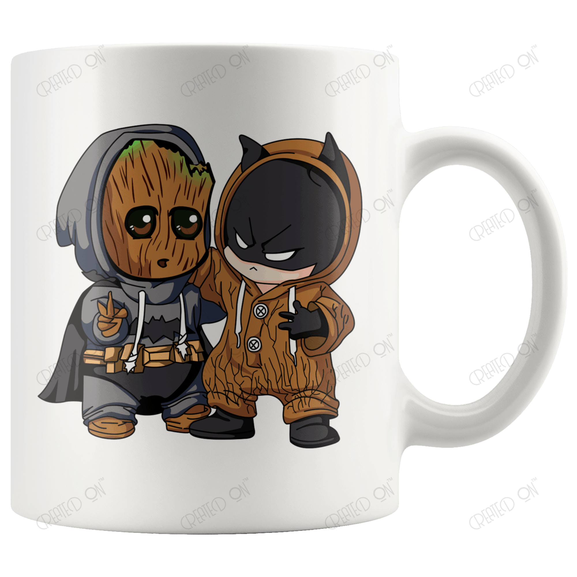 Baby Groot and Batman Mug