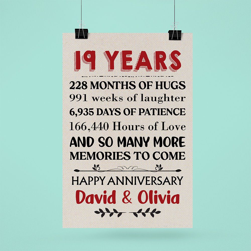 Personalized Names 19Th Wedding Anniversary Gifts Poster For Couple ...