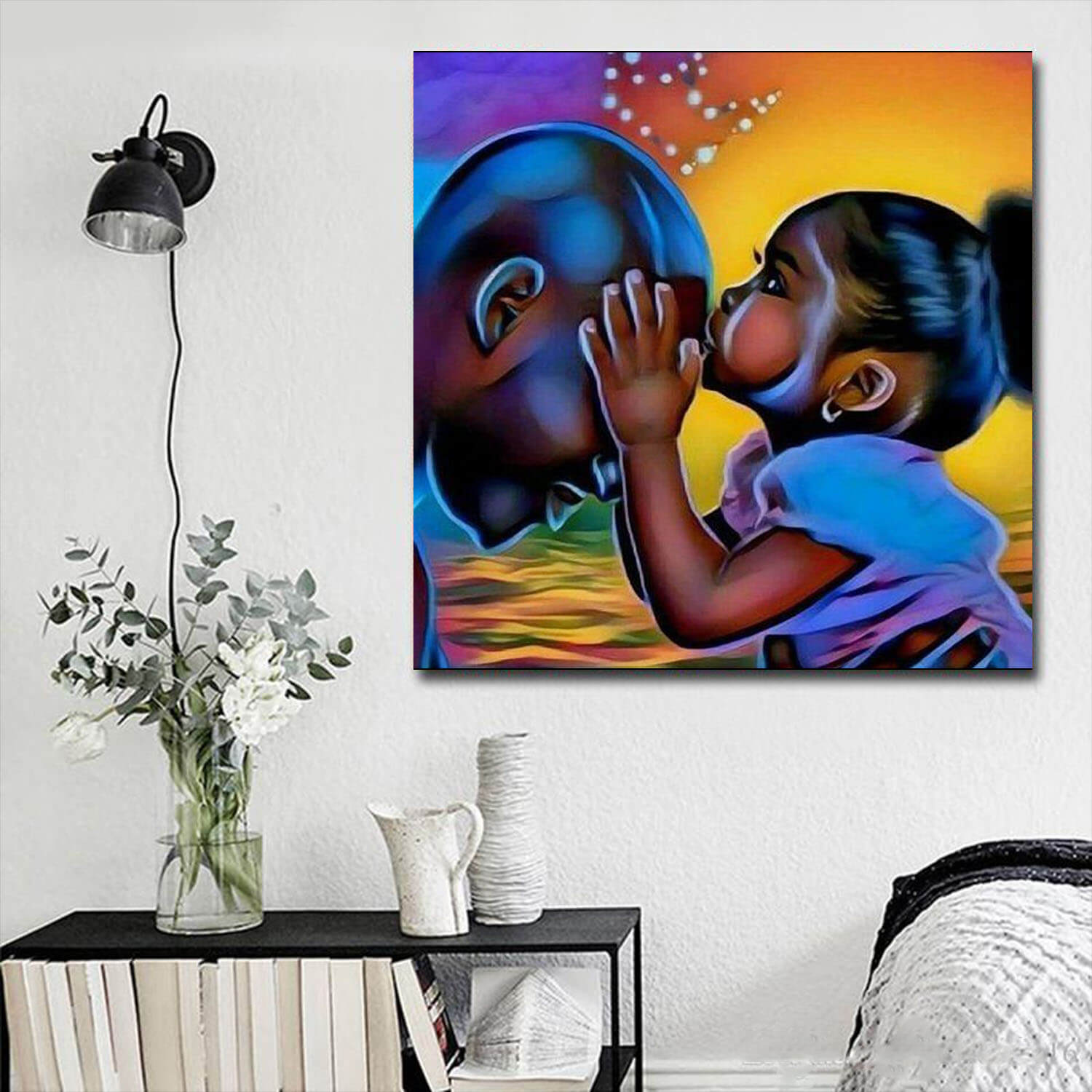 African American Canvas Art Afro Father And Daughter Art Afrocentric Home Decor WBG4257