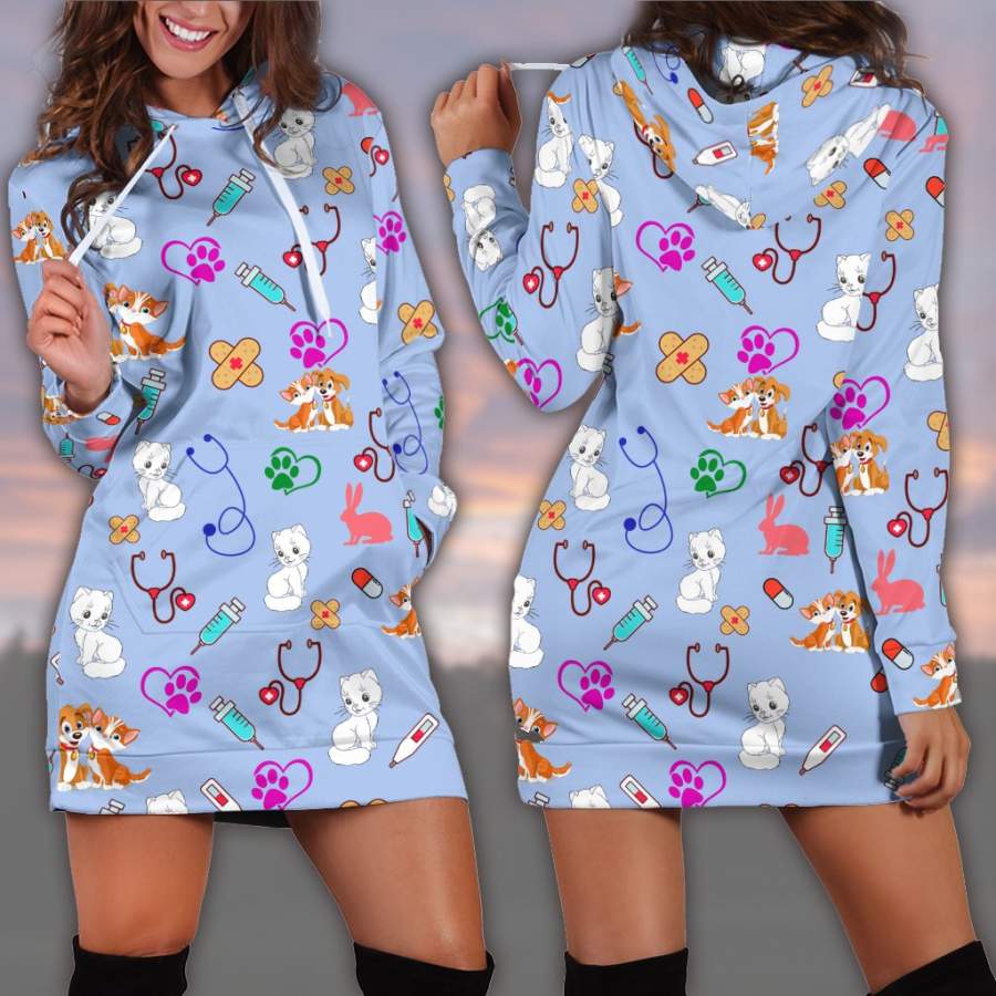 Vet Tech Cat Rabbit And Pill Women’s Hoodie Dress