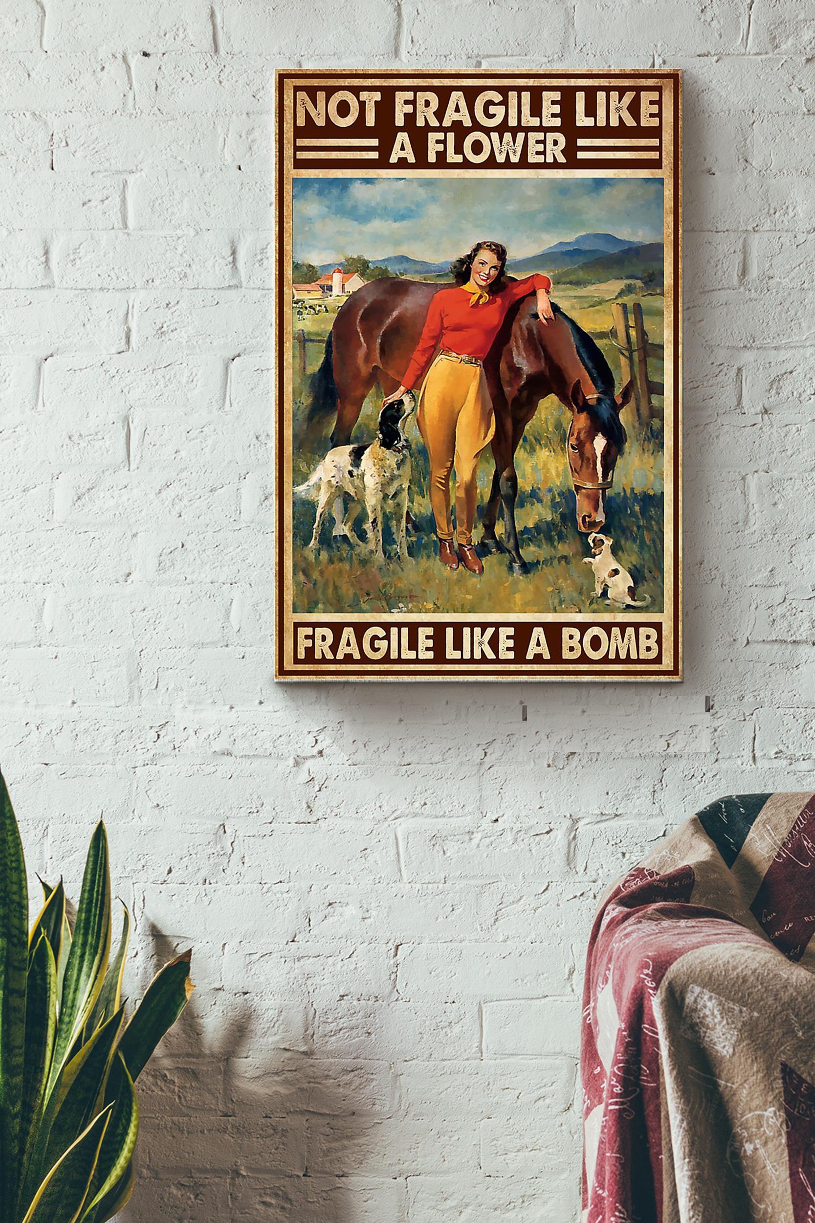 Cowgirl Not Fragile Like A Flower Poster – Animal Wall Art – Gift For Horse Lover Horse Rider Horseback Rider Wrapped Canvas