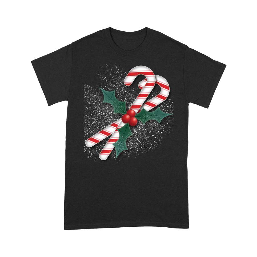 Christmas Gift Idea Candy Cane And Holly – Standard T-shirt