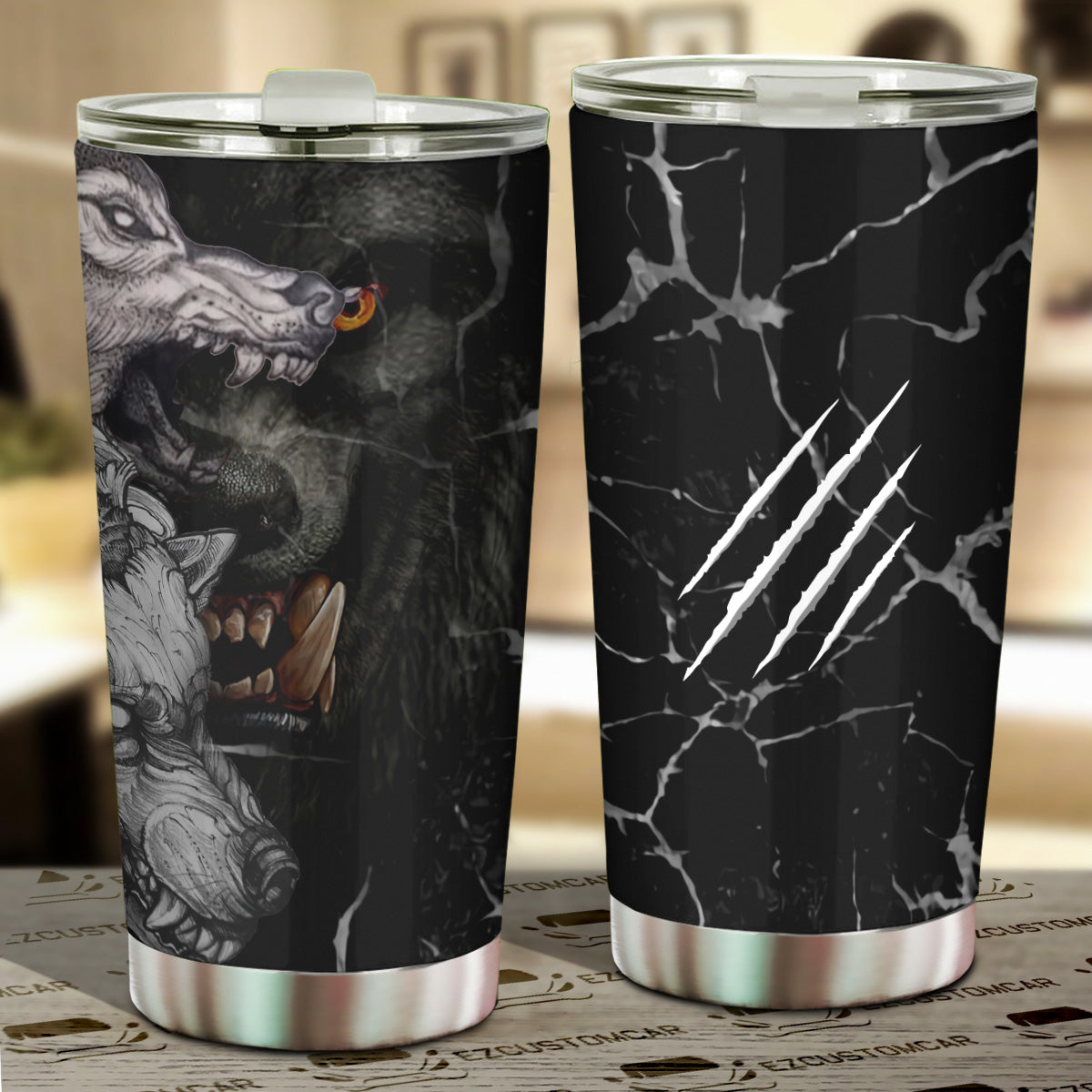 Wolf Fight Car Tumbler Cup Custom Animal Car Accessories