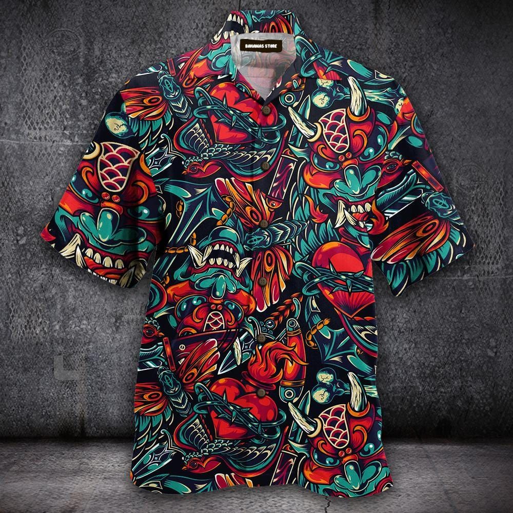 Amazing Devil Tattoo Aloha Hawaiian Shirts #Dh