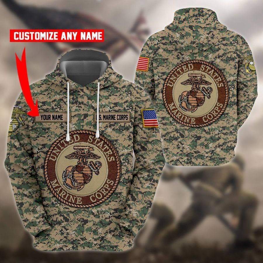 U.S Marine Corps Camo Custom Name Hoodie 3D All Over Print