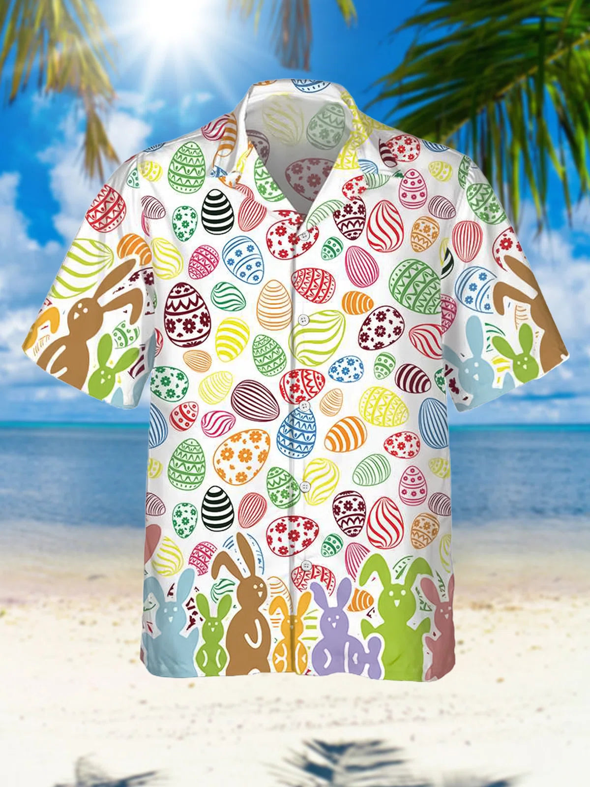 Colofull Easter Bunny And Easter Egg, Unisex Print Aloha Short Sleeve Casual Shirt