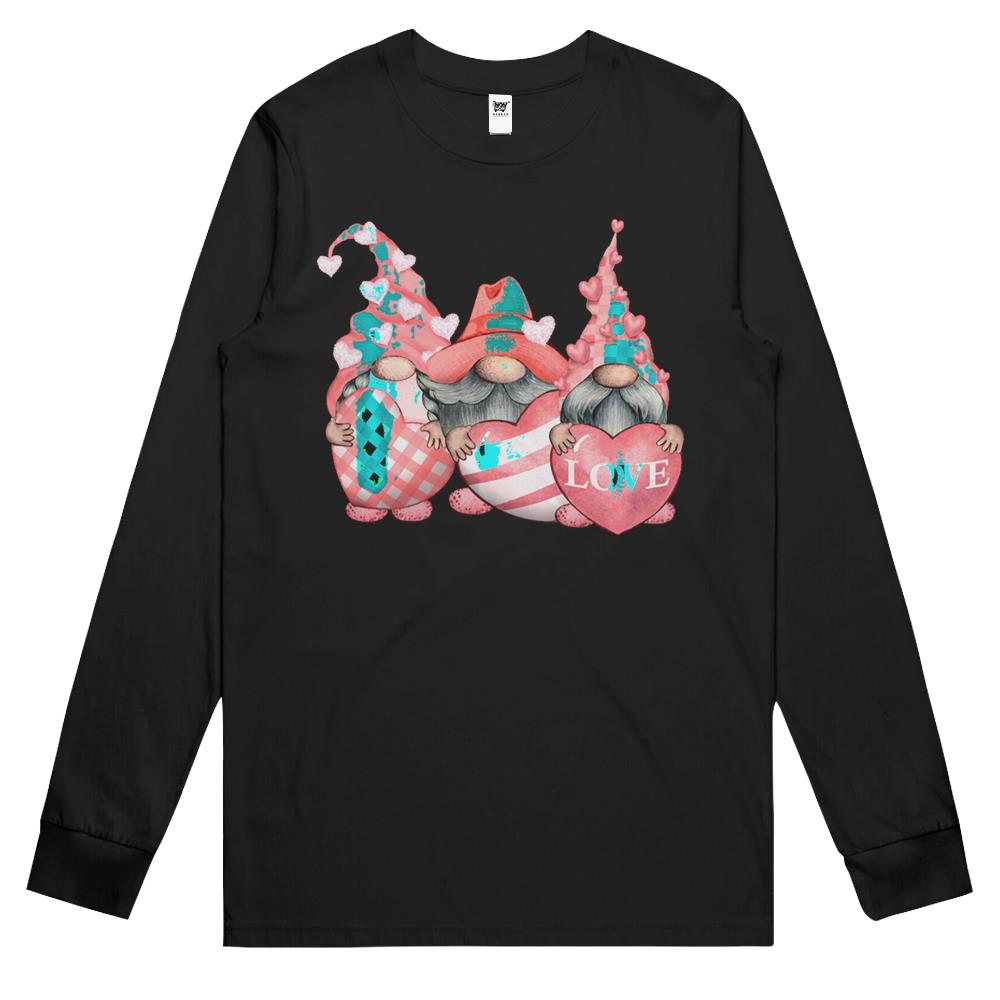 Happy Valentines Day Tomte Three Pink Hearts Garden Gnomes Long Sleeve T Shirts