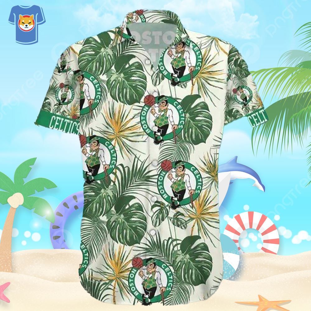 Boston Celtics Hawaiian Shirt Palm Leaves Pattern All Over Print