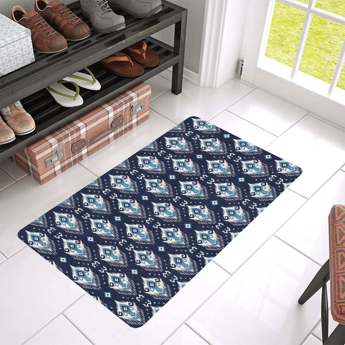 Ethnic Ornament Print Pattern Rubber Doormat