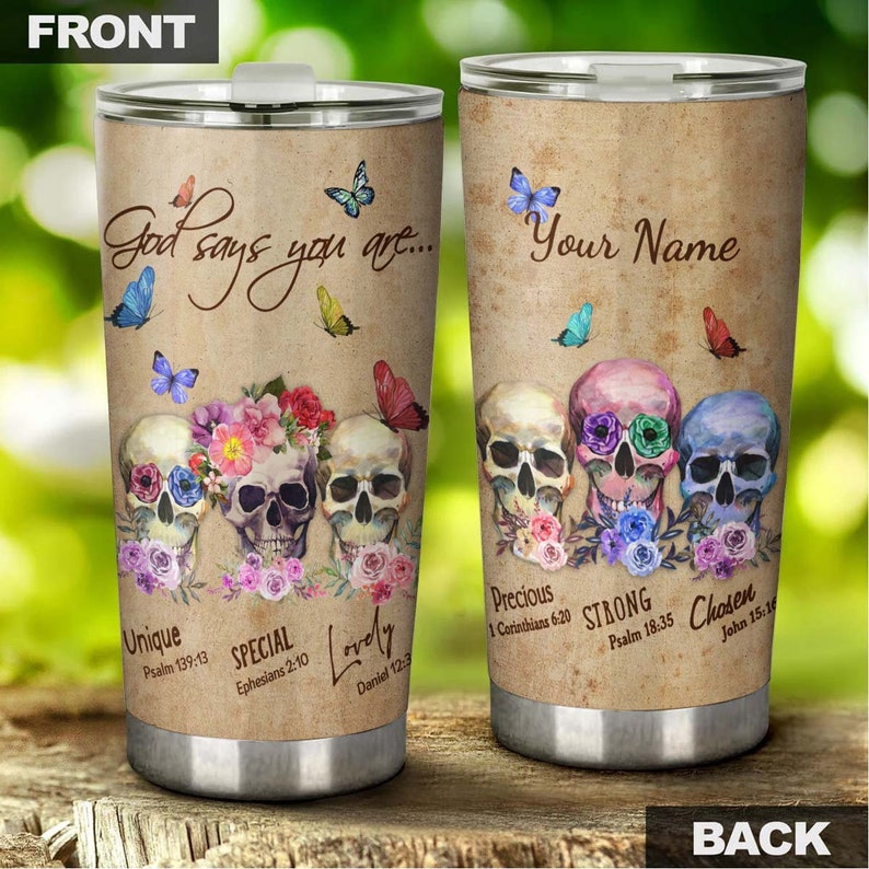 Skull Bible God Says Catholic Gift Christian Gift Personalized Tumbler-Skull Tumbler-Skull Birthday Gift Christmas Gift For Her For Him