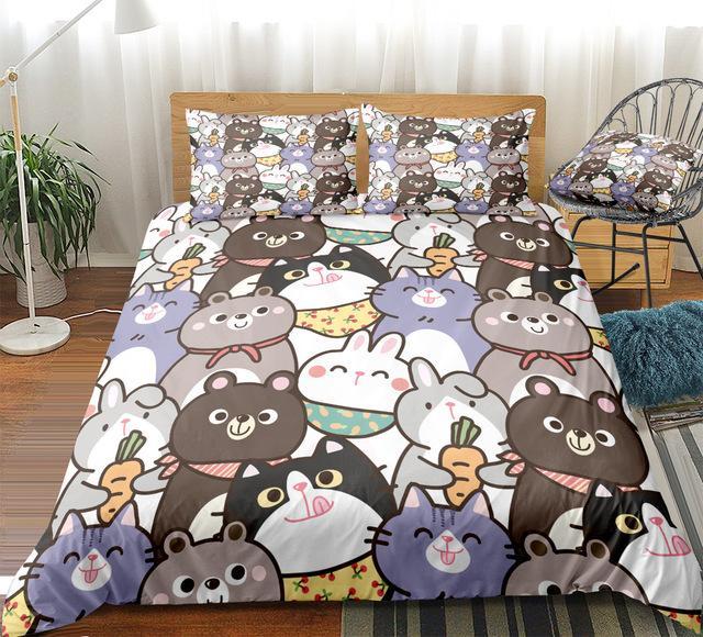 Animal Cartoon Kids 3 Pieces Quilted Comforter Set