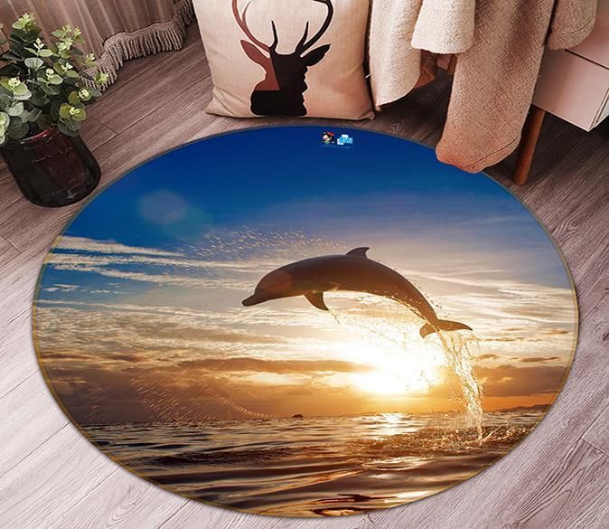 3d Sea Jumping Dolphin 44 Round Rug Home Decor