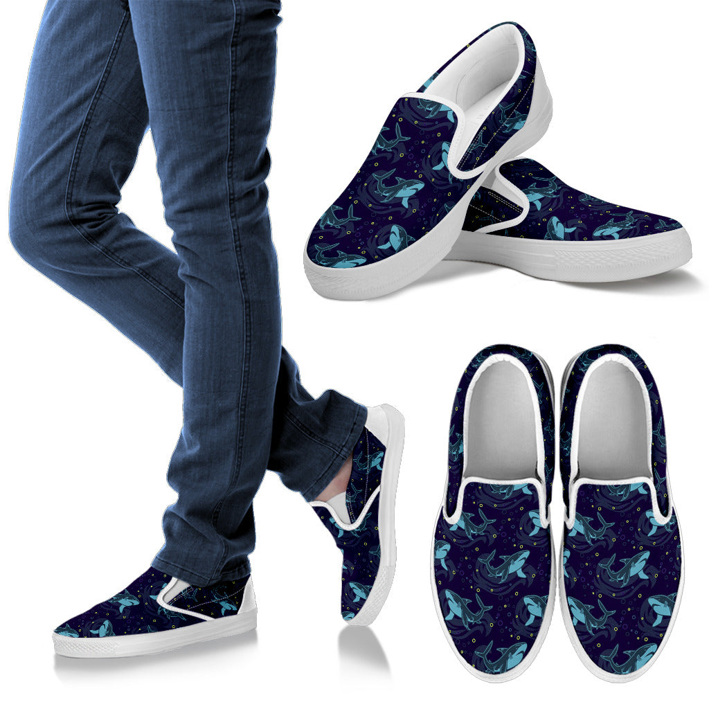 Shark Themed Print Men Slip Ons Shoes