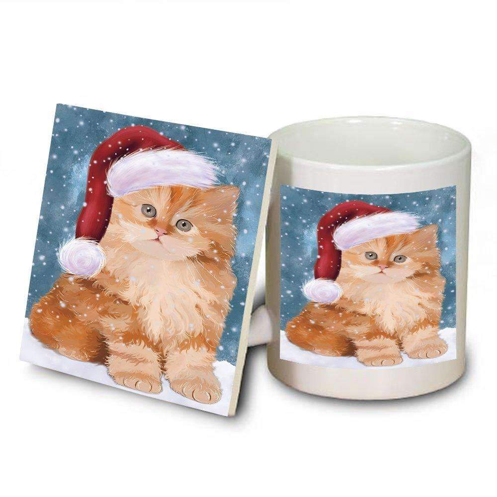 Let It Snow Happy Holidays Persian Kitten Christmas Mug And Coaster Set Muc0465