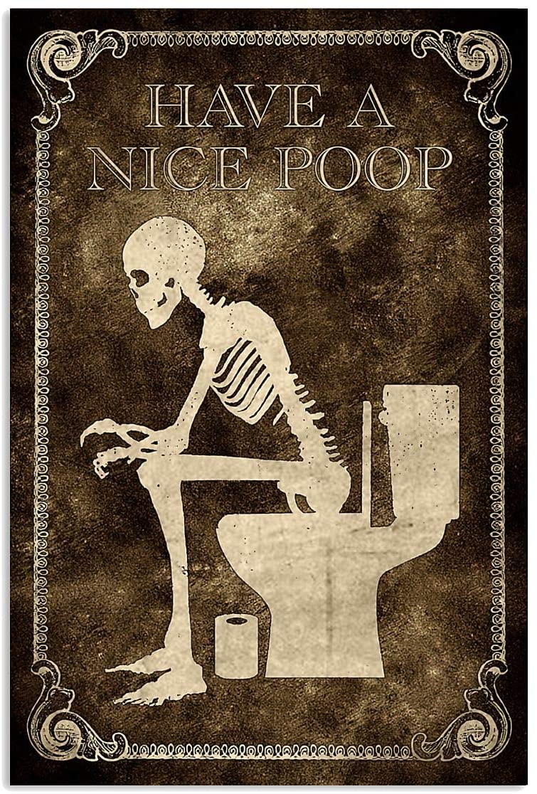 Skeleton Skull Have A Nice Poop Funny Toilet Wc Bathroom Quote Vintage Canvas And Poster, Canvas Prints, My Poster Wall, Canvas Wall Art, Wall Decor Visual Art, Halloween Gift, Happy Halloween