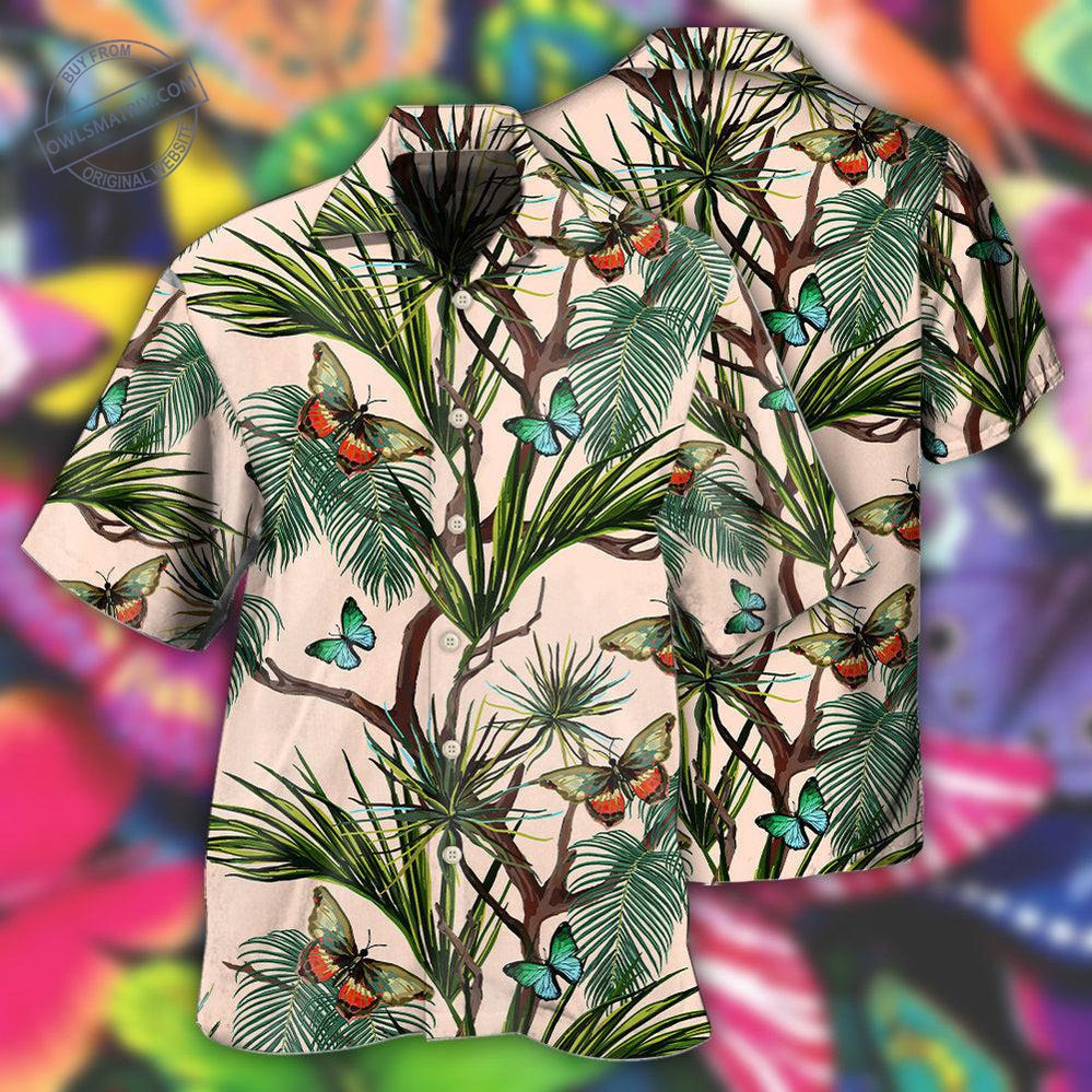 Butterfly Tropical Leaf Basic Hawaii Shirt Ha37320