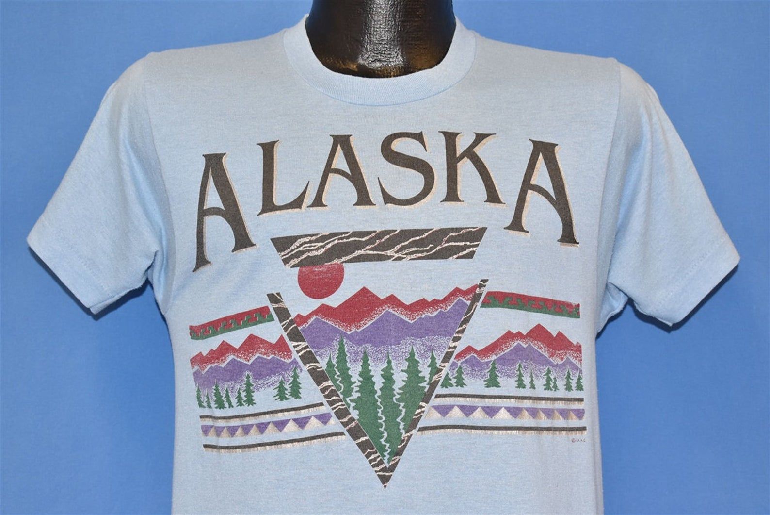 80S Alaska Mountain Sunset Pine Tree Forest Nature Tourist T-Shirt