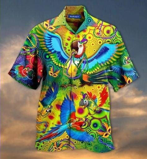 Mardi Gras Parrot Hawaii Aloha Shirt Gift Ha100311