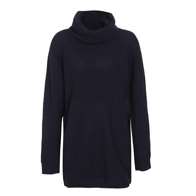 Turtleneck Knitted Sweater Casual Loose Long Sweater Pullover Winter Oversize Pull Knit Dress