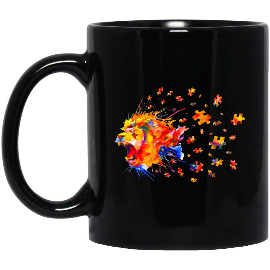 Autism Awareness Roar Cute Lion Puzzle 11oz 15oz Black Mug Idea 2nd April Puzzle Ribbon Support Autism Dad Mom Kids Autistic