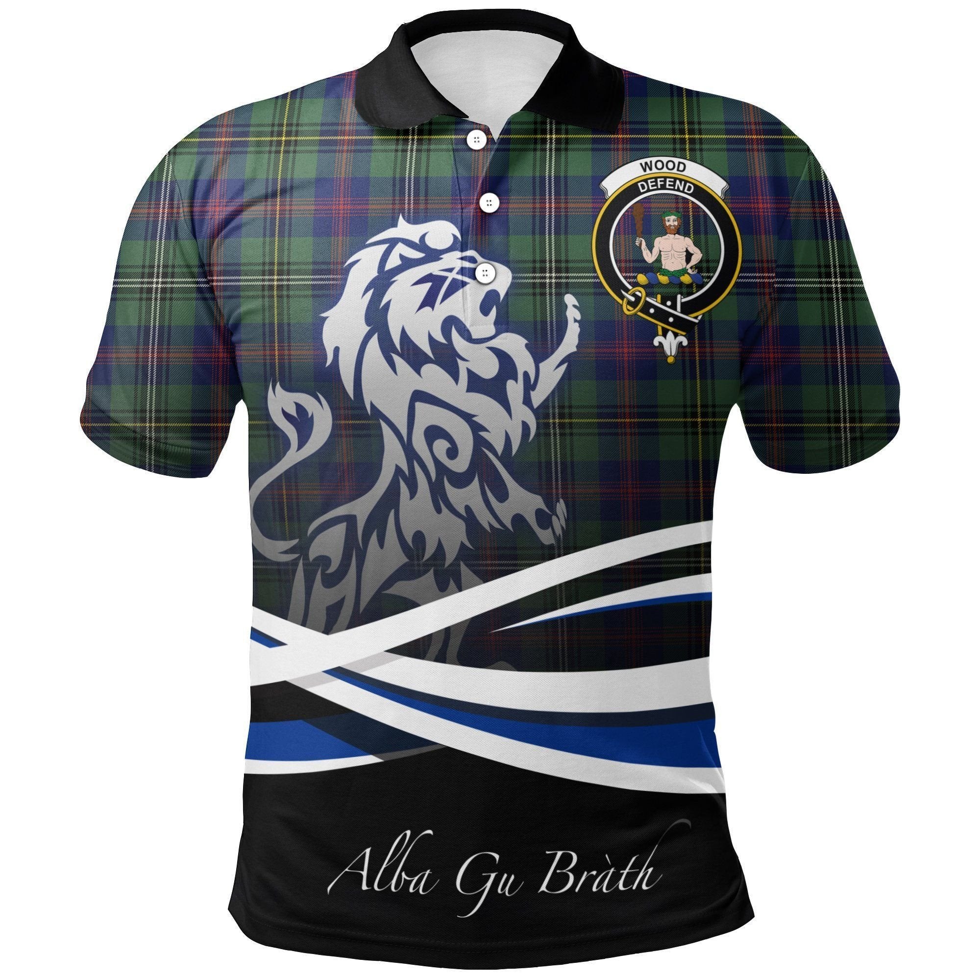 Wood Modern Clan Polo Shirt, Scottish Tartan Wood Modern Clans Polo Shirt Crest Lion Style