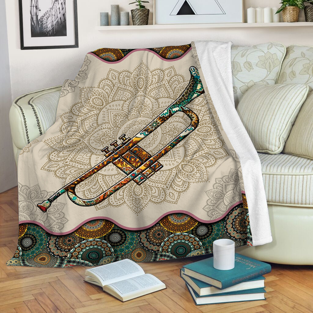 Peckshirt Trumpet Vintage Mandala Music Bed Blankets - Fleece Throw Blanket - Best Weighted Blanket For Adults - Print In Your Way