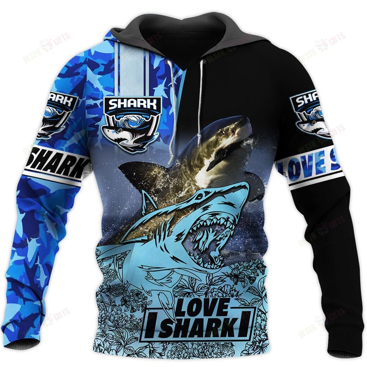 Shark T-Shirt Shark Silhouette Love Shark 3D Black Blue T-Shirt Shark Week Hoodie Apparel Full Size Full Print Unisex