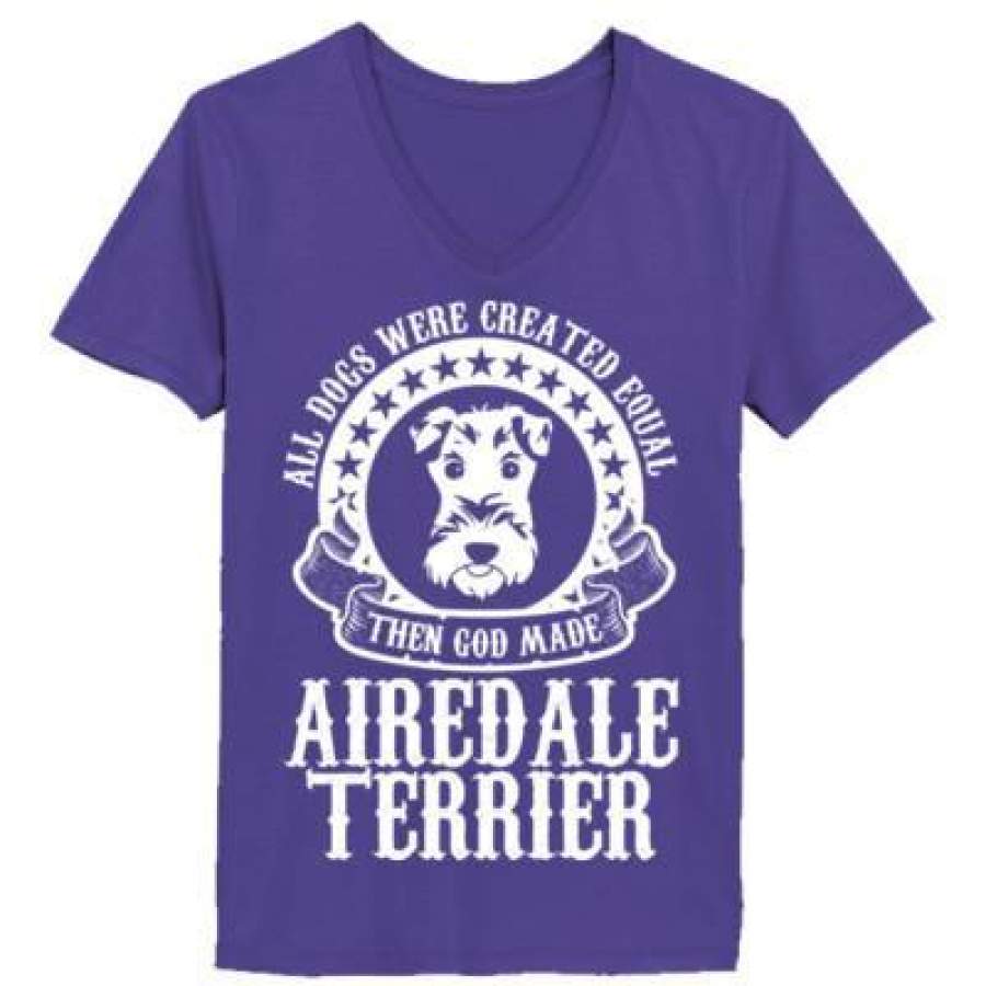 AGR All Dogs Were Created Equal God Made Airedale Terrier – Ladies’ V-Neck T-Shirt