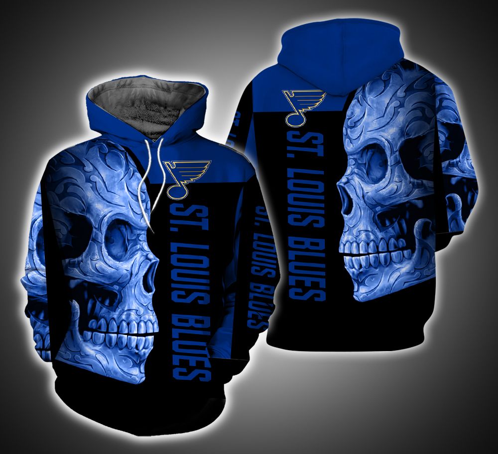 St. Louis Blues Skull Ver.12.15 3D Print Hoodie - TattoosCafe